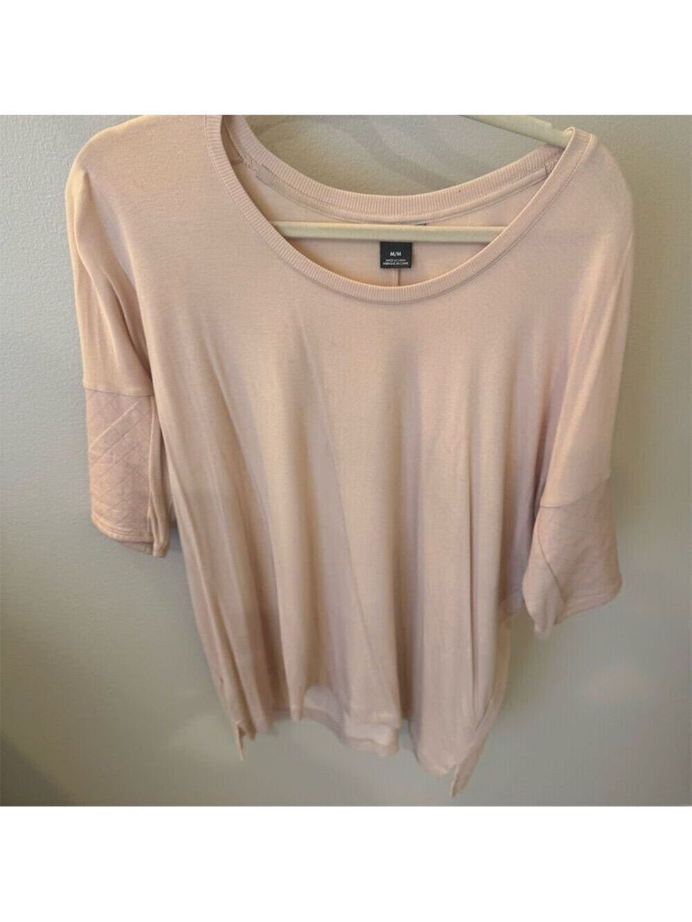 Club Monaco Women's Pink Tee M Faux Leather Sleeve Detail